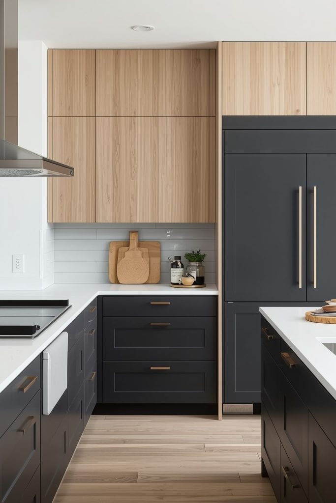 Charcoal Grey and Light Wood Cabinets