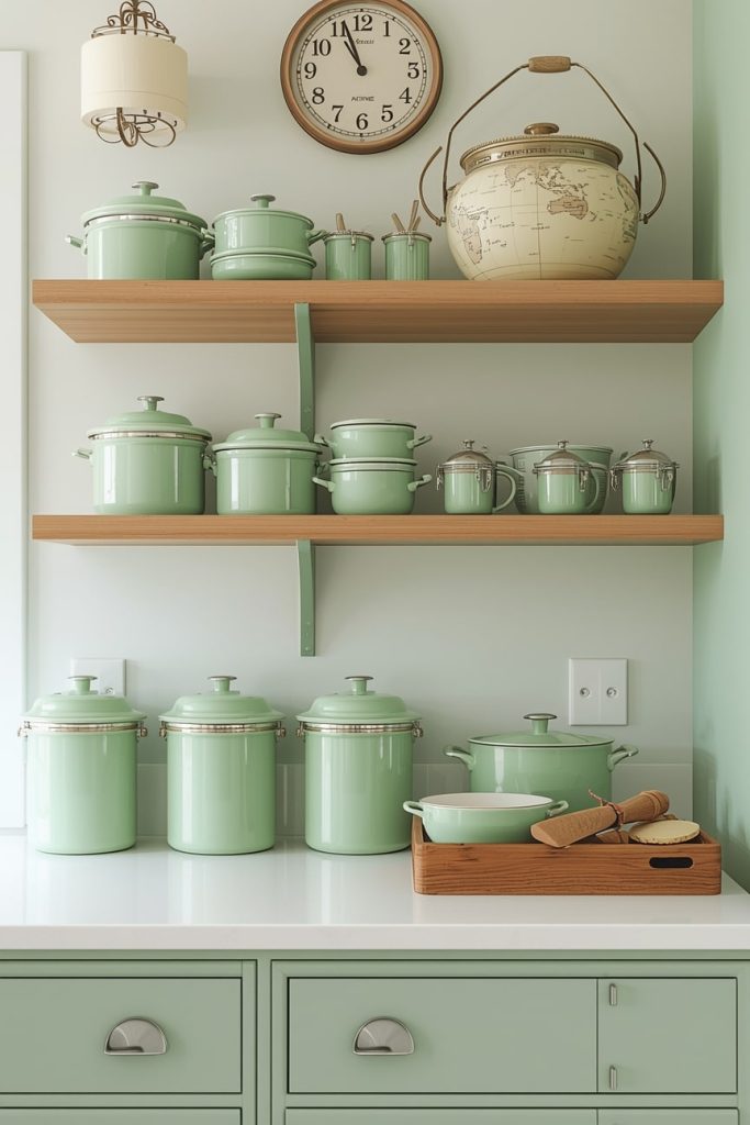 Checkerboard Floor Green Kitchen Style