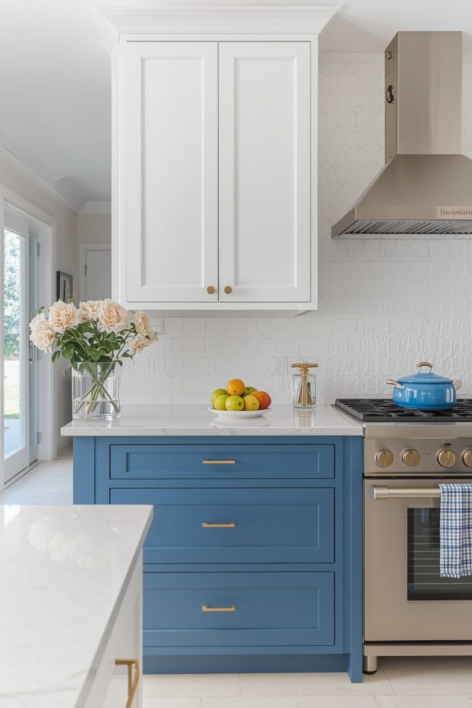 Classic Blue and White Kitchen With Shaker Cabinets