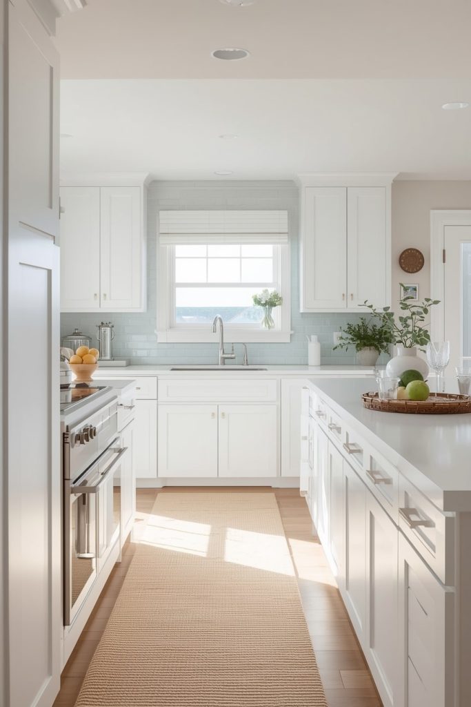 Classic Coastal White Kitchen with Soft Blue Accents