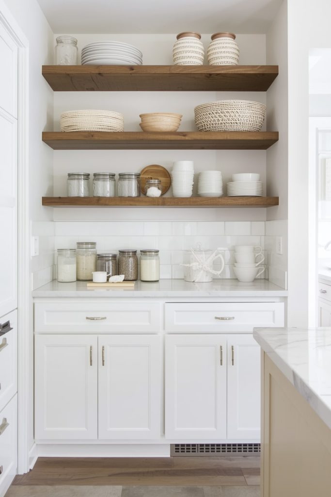 Coastal White Kitchen with Open Shelving