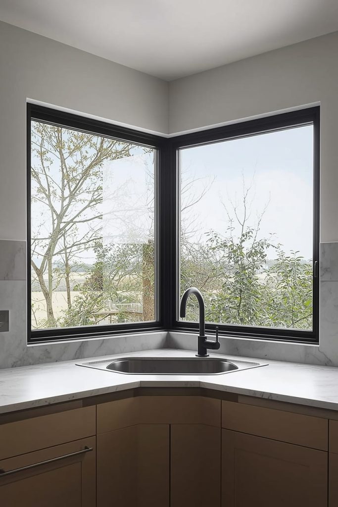  Corner Kitchen Window with Backsplash Integration