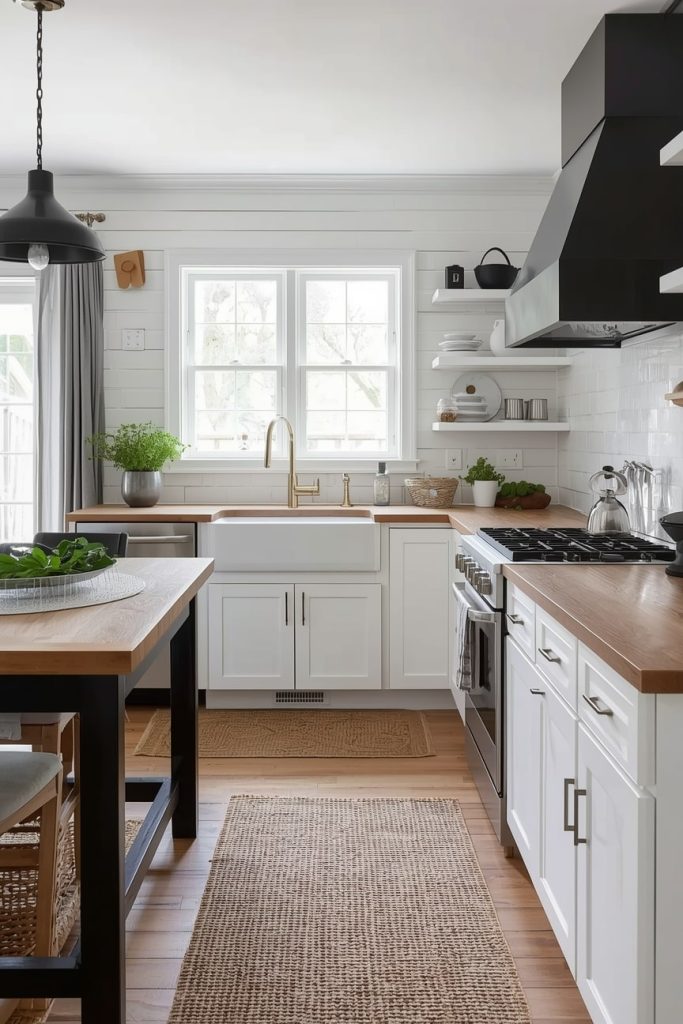 Cozy Black and White Farmhouse Kitchen With Texture