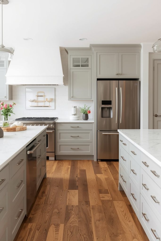 Cream Kitchen Cabinets and Wood Floors