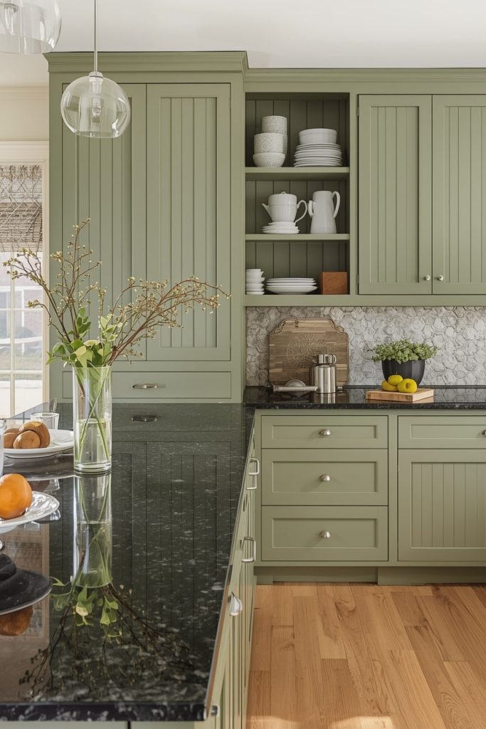 Cream Kitchen Cabinets with Dark Granite Countertops