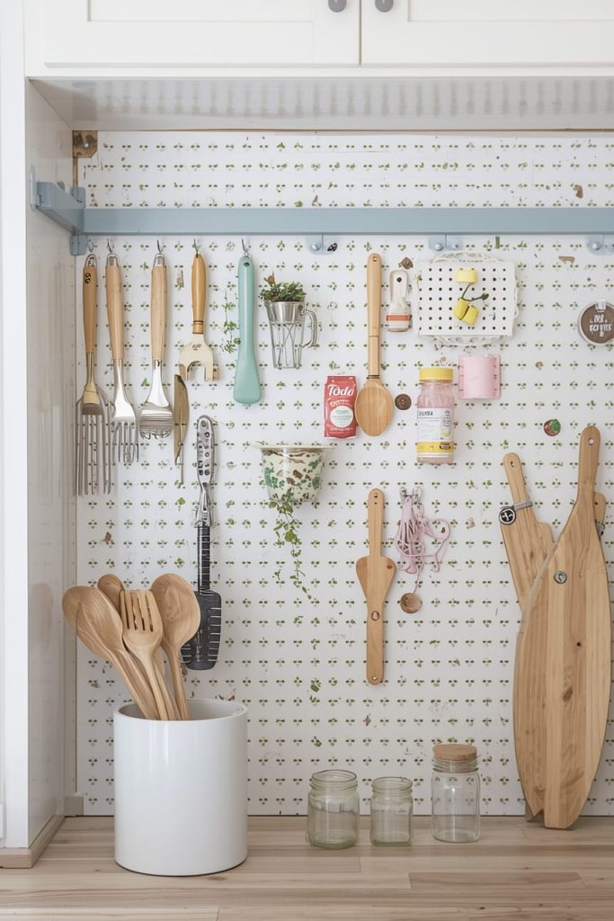Decorate the Side of Kitchen Cabinets With Hooks & Rails