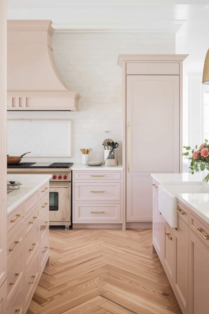 Elegant Pink and White Kitchen with a Minimal Palette