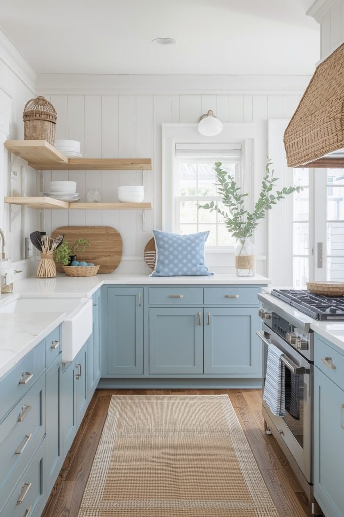 Farmhouse Blue and White Kitchen With Rustic Touches