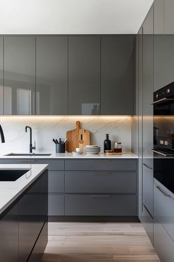 Glossy Grey Kitchen Cabinets for a Sleek, Urban Look