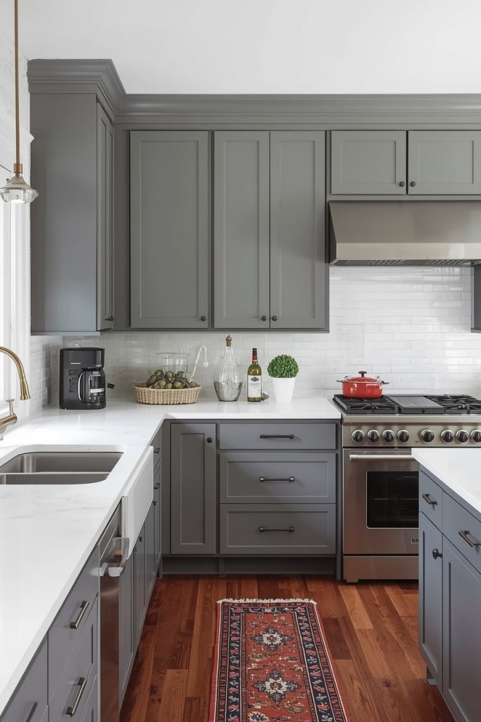 Gray Cabinets with White Countertops
