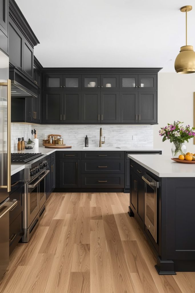 Gray Cabinets with Wood Flooring