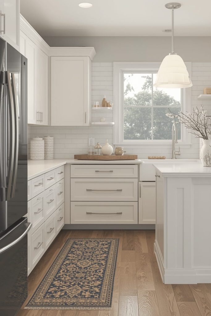 Gray Flooring With White Kitchen Cabinets for Modern Appeal