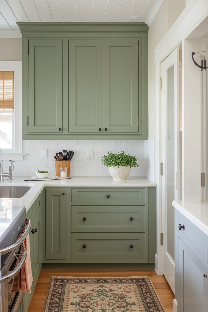 Green and White Kitchen Cabinet Color Combination