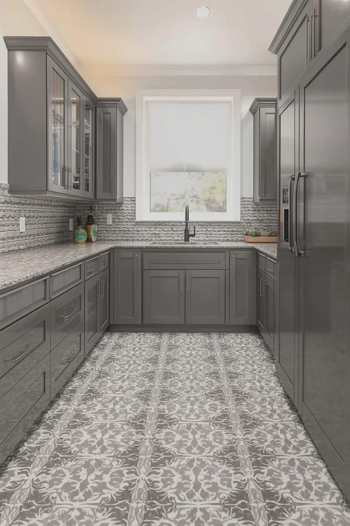 Large-Format Gray Tile Kitchen Floor for Seamless Design