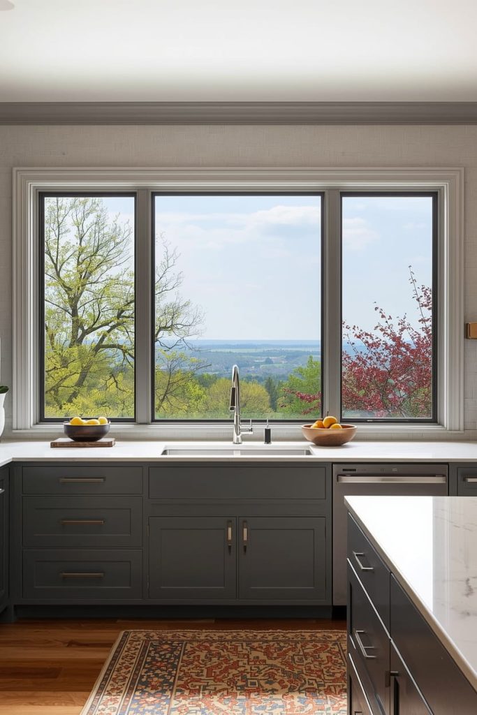 Large Kitchen Window with Curtains for Soft Styling