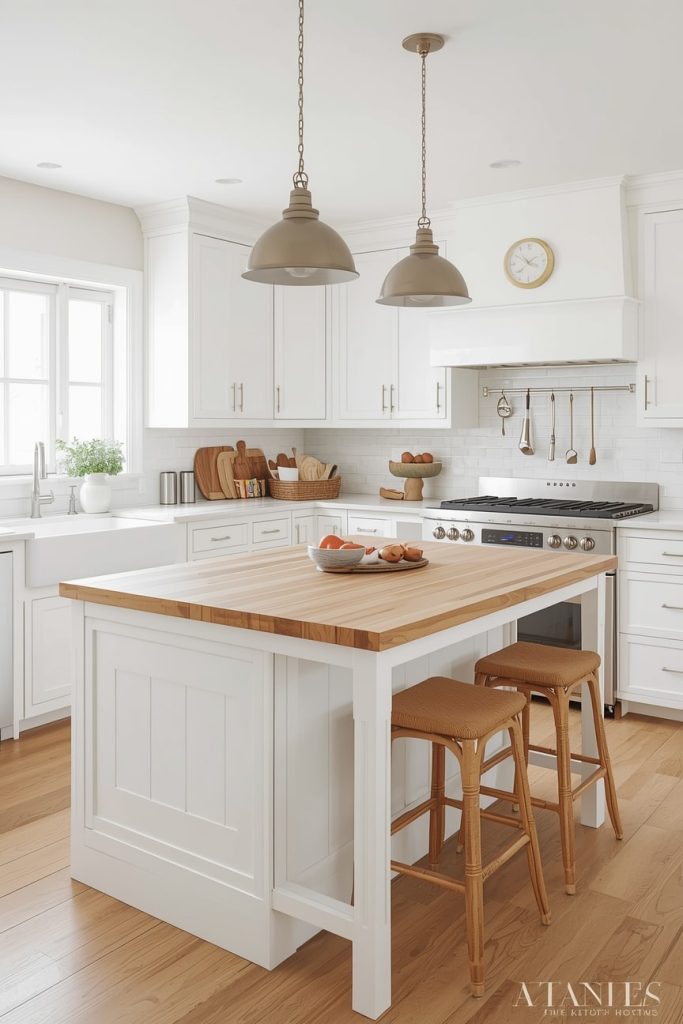Large White Kitchen with Island for Open-Plan Homes