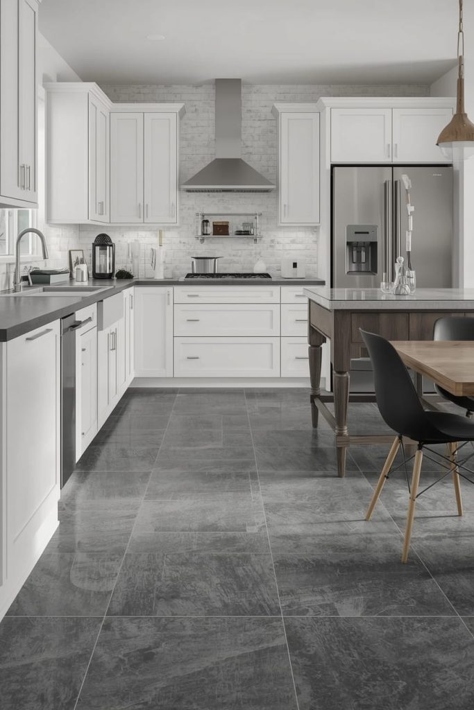 Light Gray Tile Kitchen Floor for an Airy, Open Feel