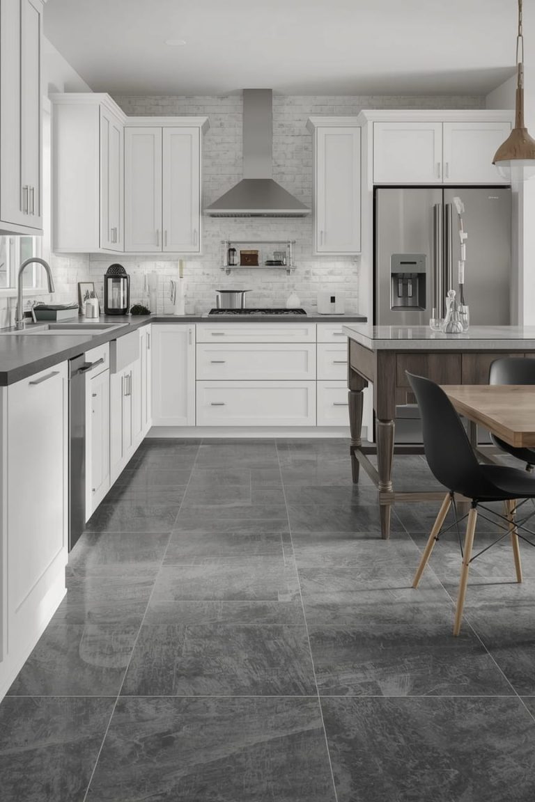 Light Gray Tile Kitchen Floor for an Airy, Open Feel