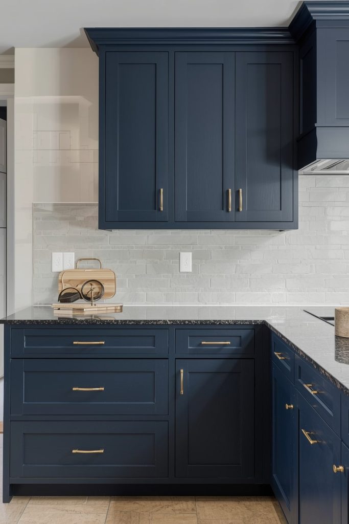 Light Grey Kitchen Cabinets with Dark Granite Countertops