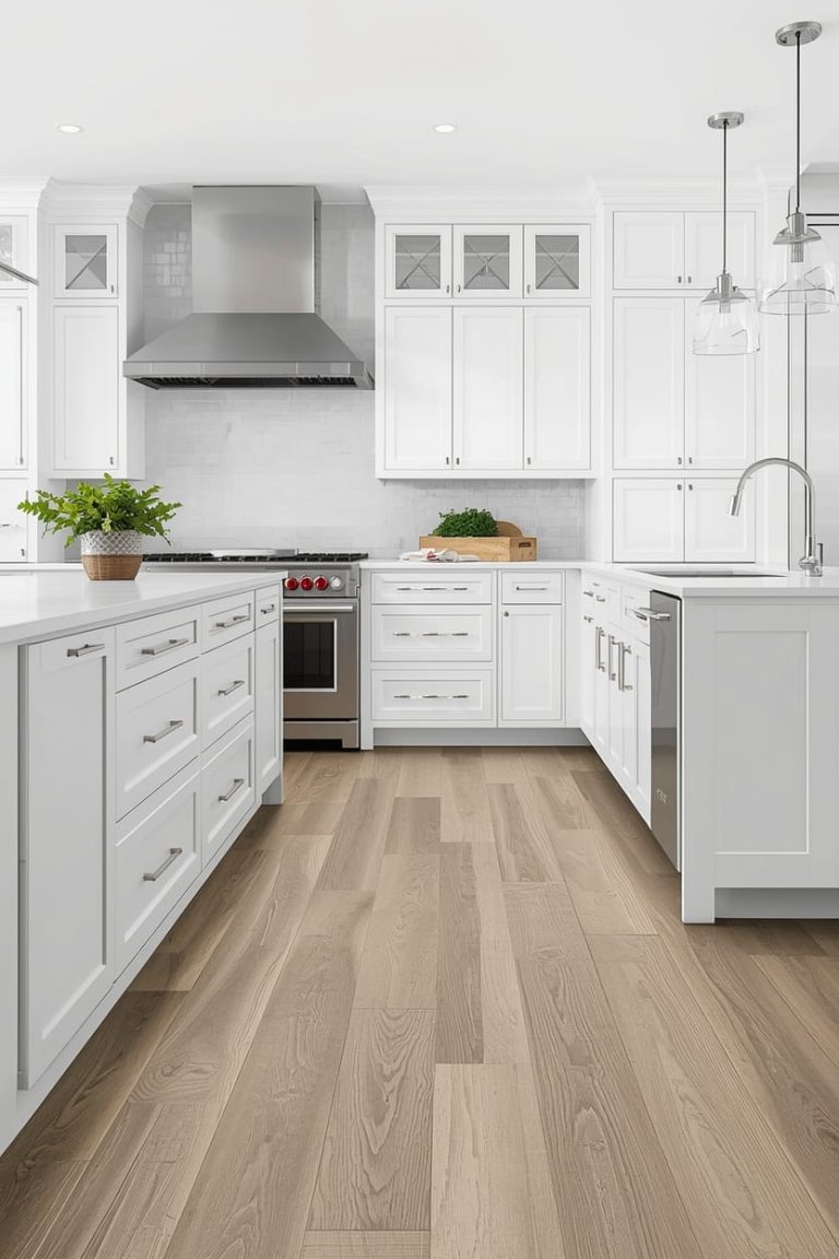Light Wood Floors With White Cabinets for Warm, Airy Kitchens
