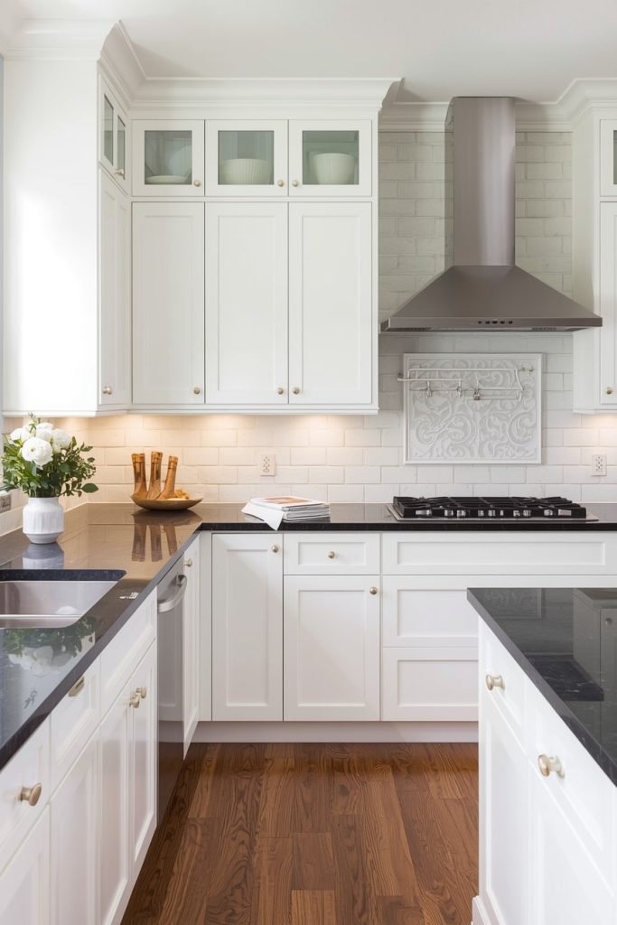 Light Wood Kitchen Cabinets with Dark Granite Countertops