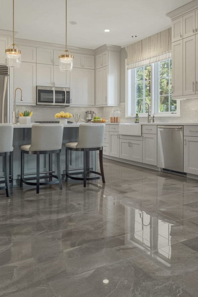 Matte Gray Tile Kitchen Floor for a Modern, Minimalist Look