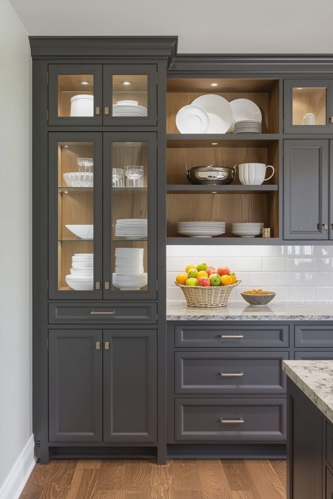 Mix Open Shelving With Staggered Upper Cabinets