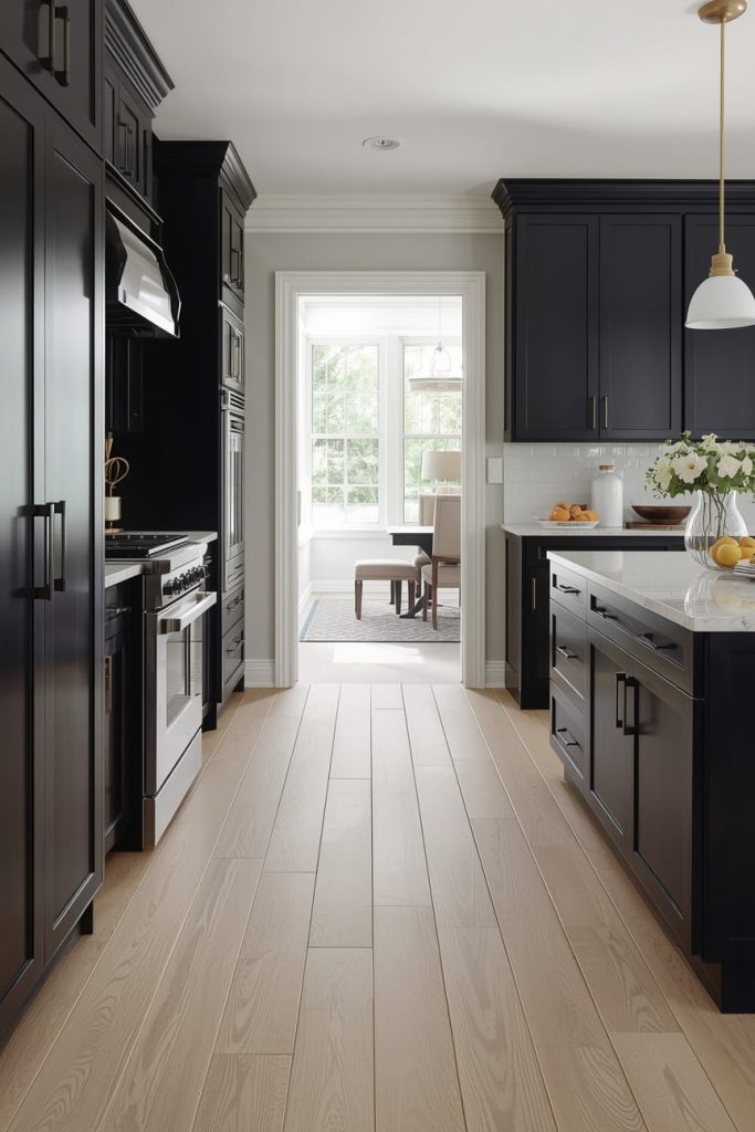 Modern Black Kitchen Cabinets with Flat-Panel Doors