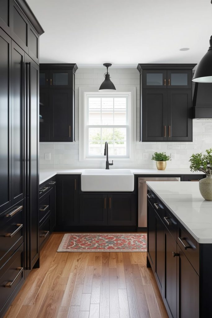 Modern Black and White Farmhouse Kitchen With Clean Lines