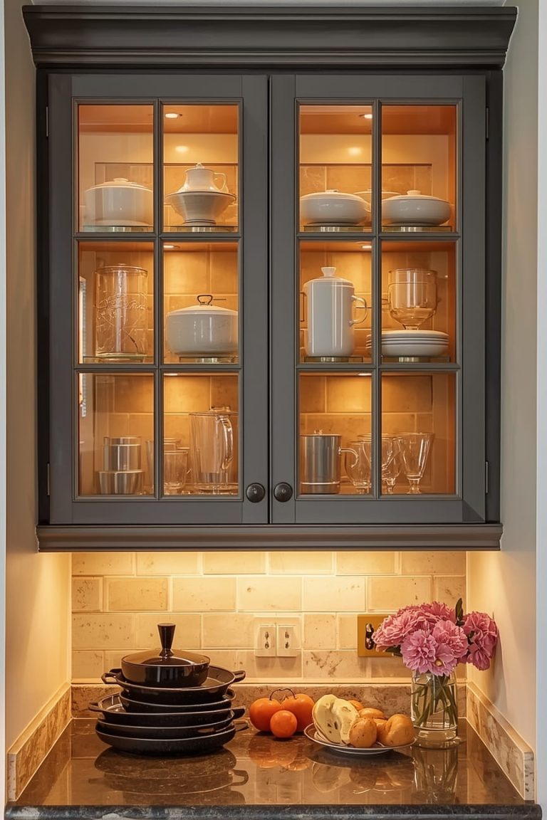 Modern Kitchen Upper Cabinets with Flat Panels