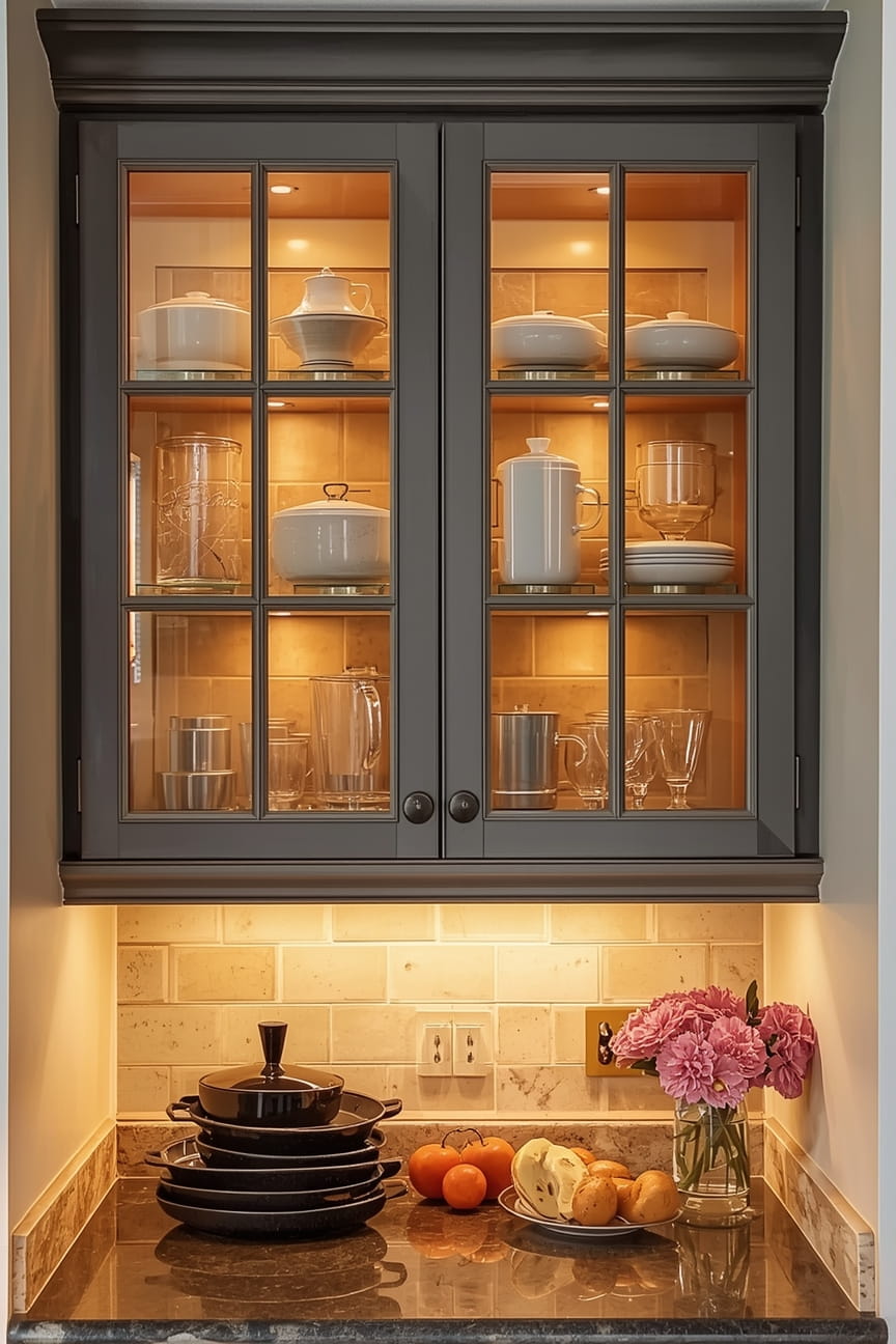 Modern Kitchen Upper Cabinets with Flat Panels