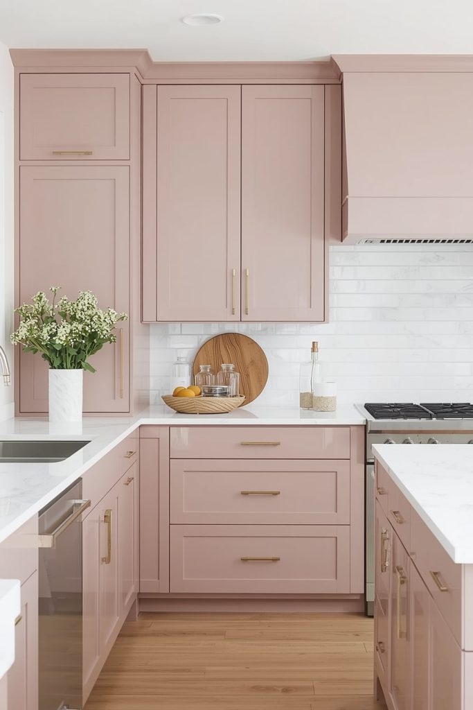 Modern Pink and White Kitchen with Clean Lines