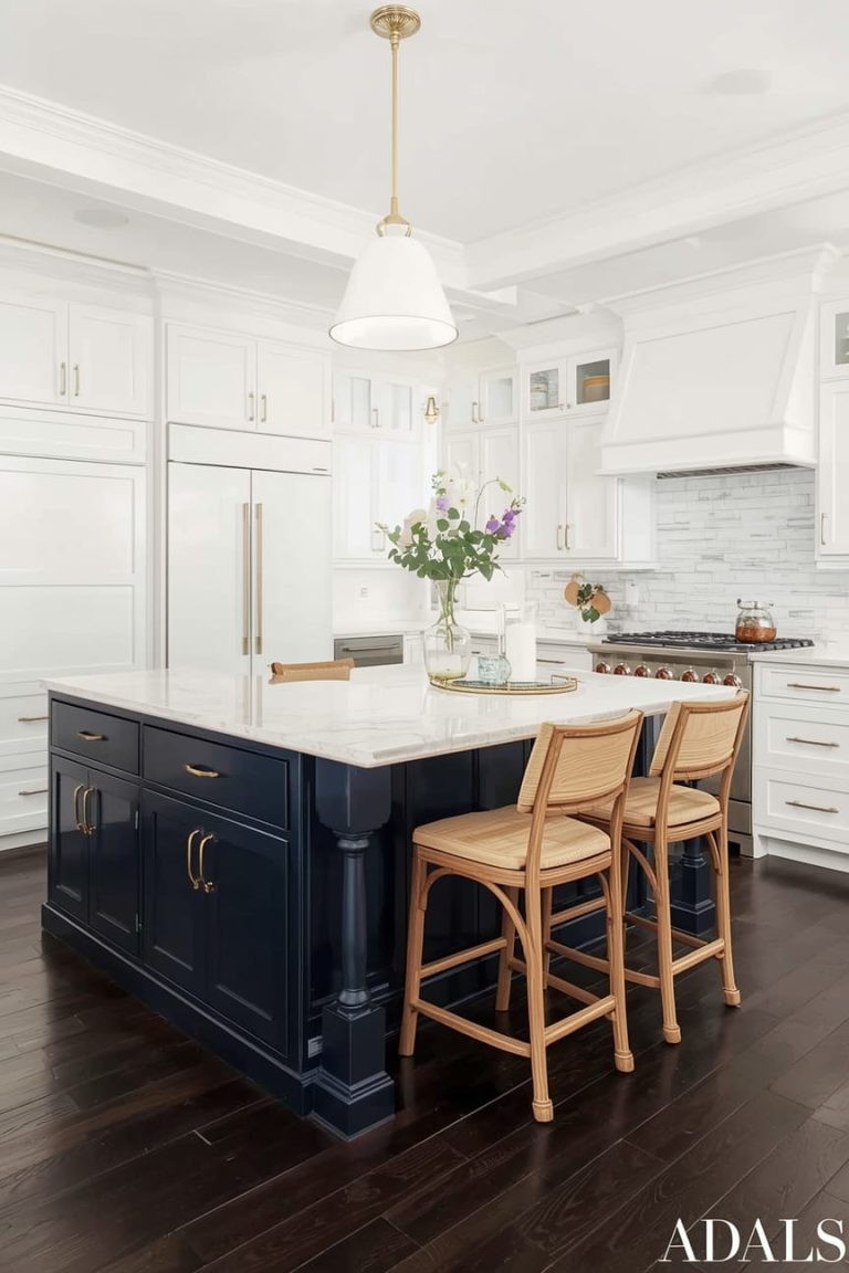 Modern White Kitchen with Dark Floors and Clean Contrast