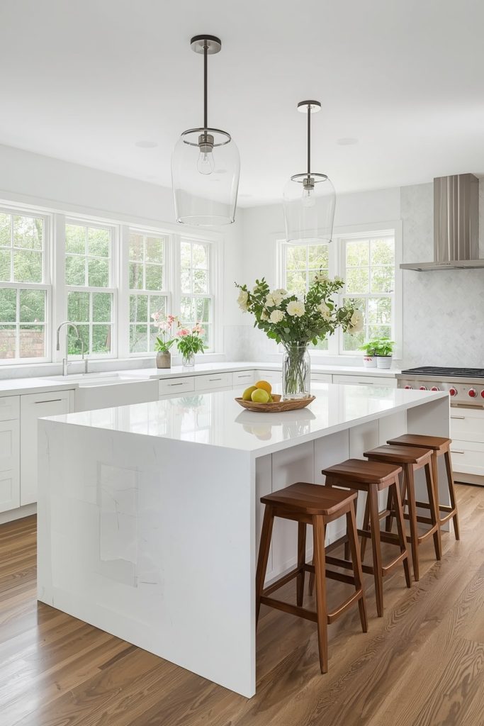 Modern White Kitchen with Island and Clean Lines