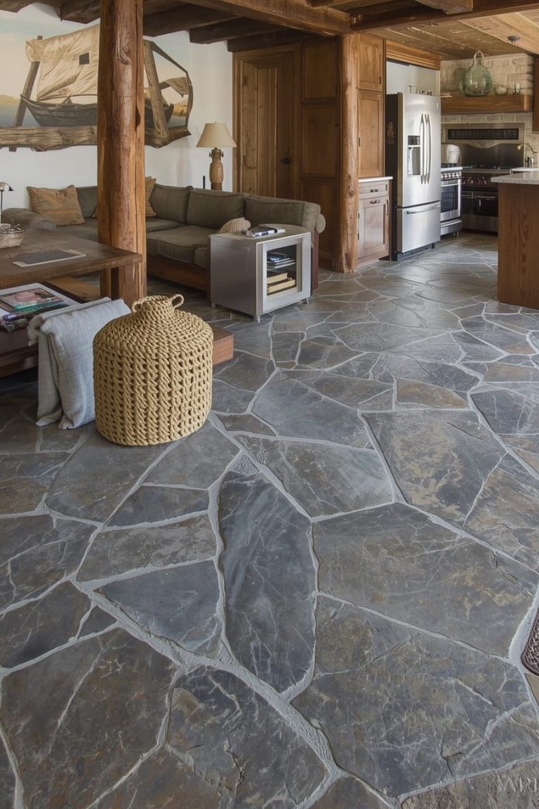 Natural Stone Flooring for Old-World Rustic Kitchens