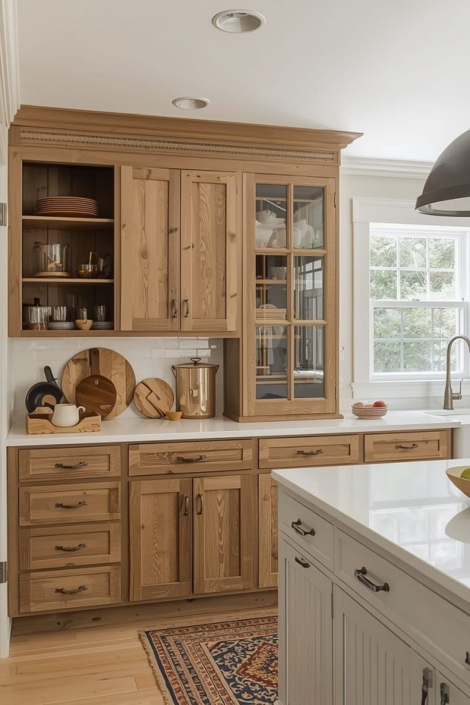 Natural Wood Farmhouse Cabinets for Rustic Appeal
