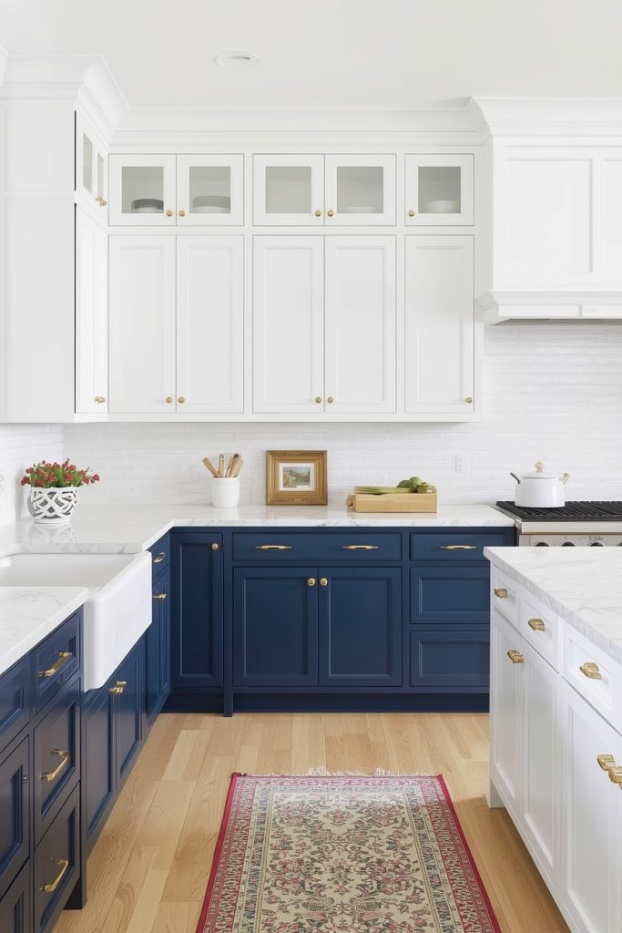Navy Blue Lower Cabinets with White Upper Cabinets