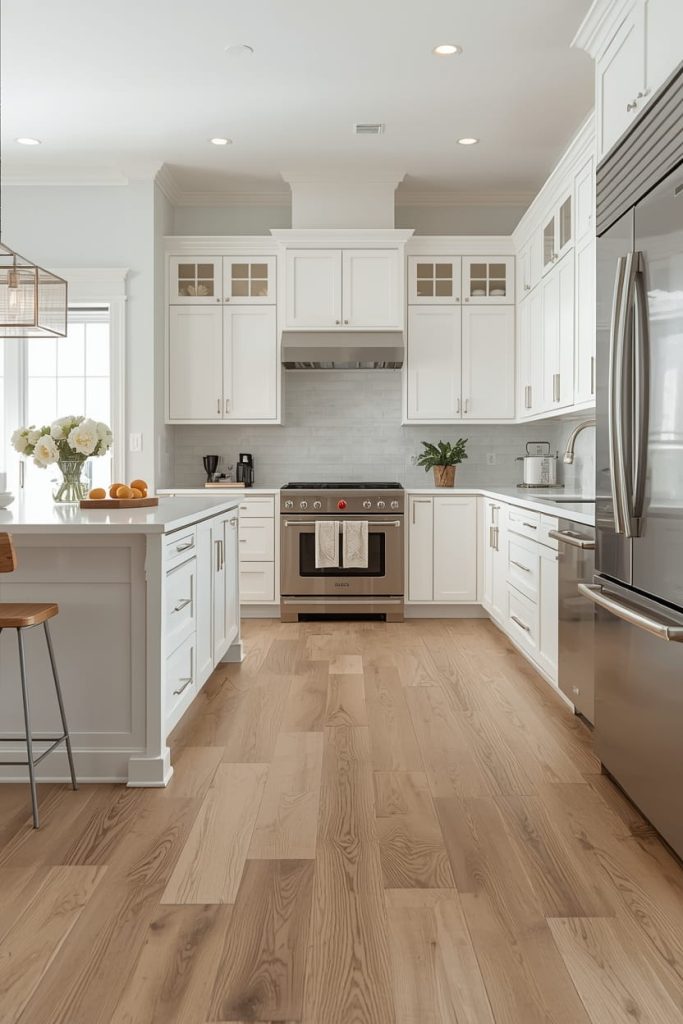 Neutral Hardwood Kitchen Floors for Natural Warmth