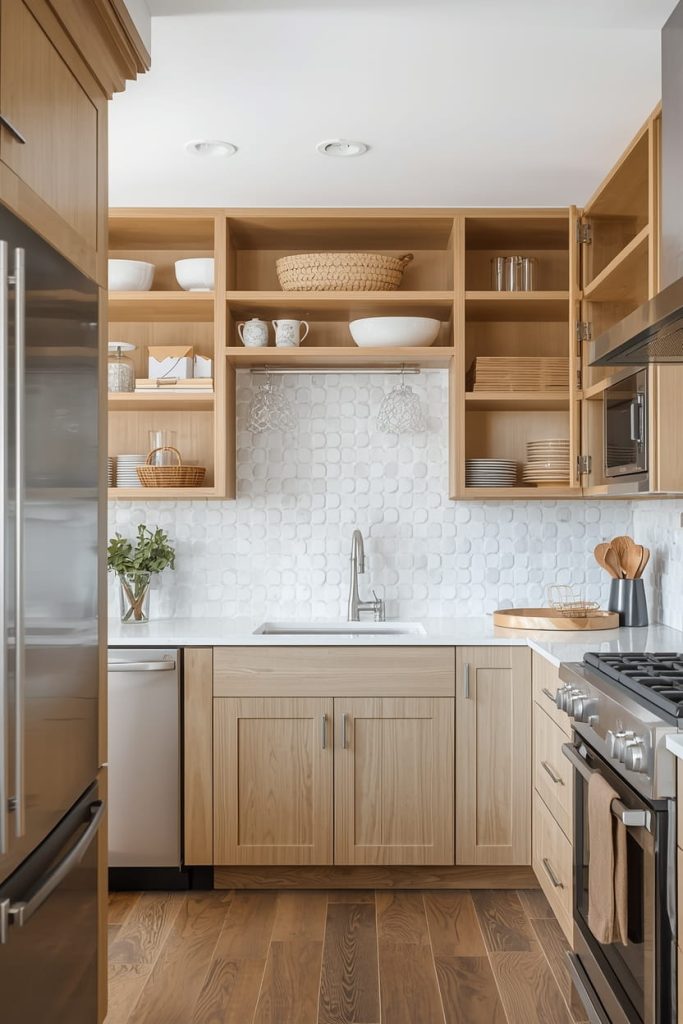 Open Kitchen Cabinets with Glass for a Light Look