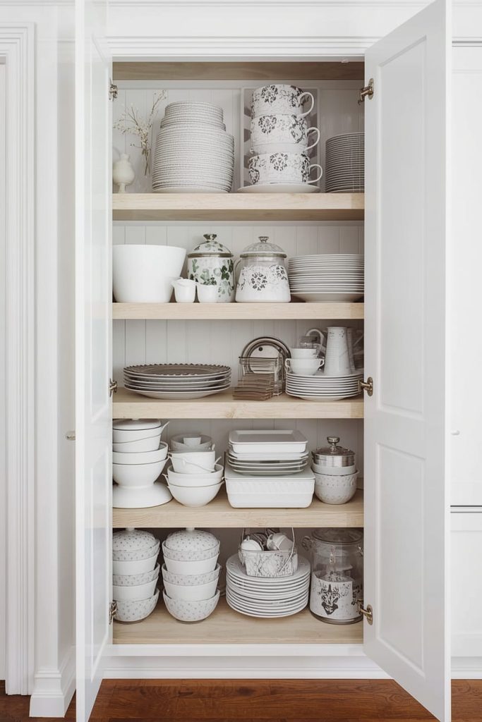 Open Kitchen Cabinets with Wood for Warmth