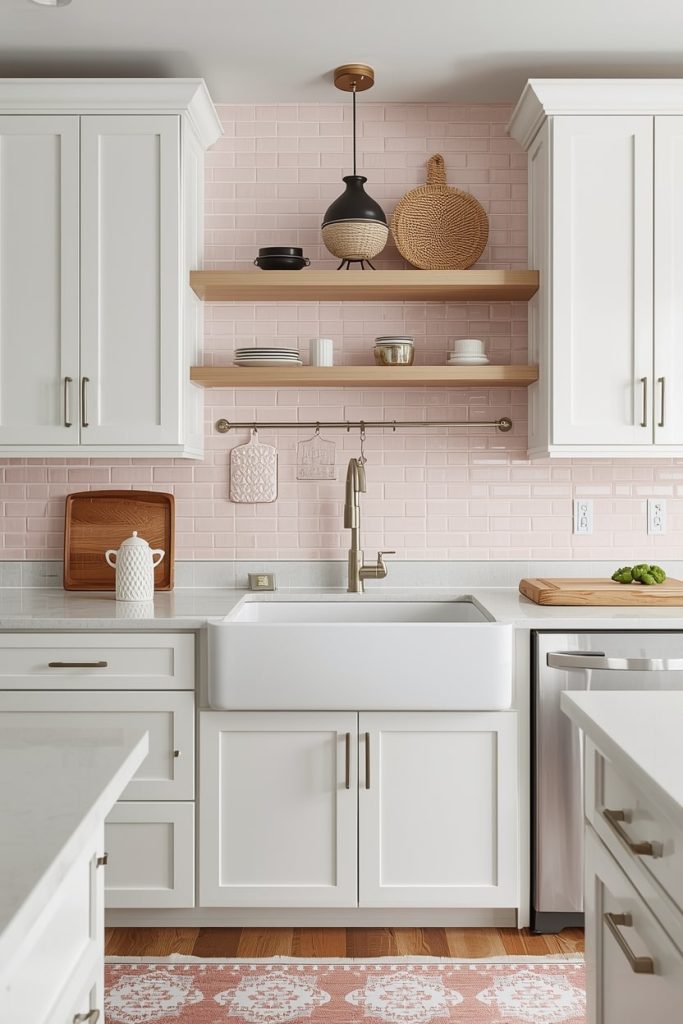 Pink and White Kitchen with a Statement Backsplash