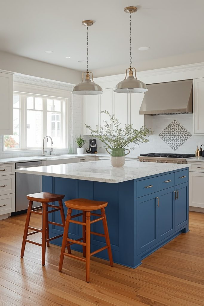 Retro Blue Kitchen Island as a Statement Feature