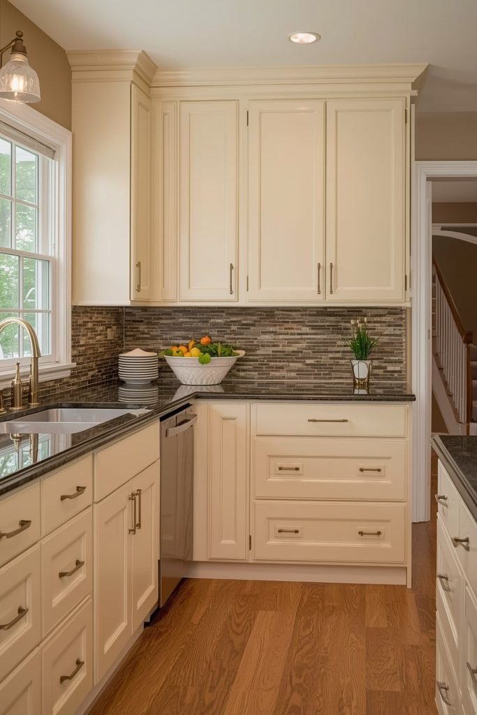 Sage Green Cabinets with Dark Granite Countertops