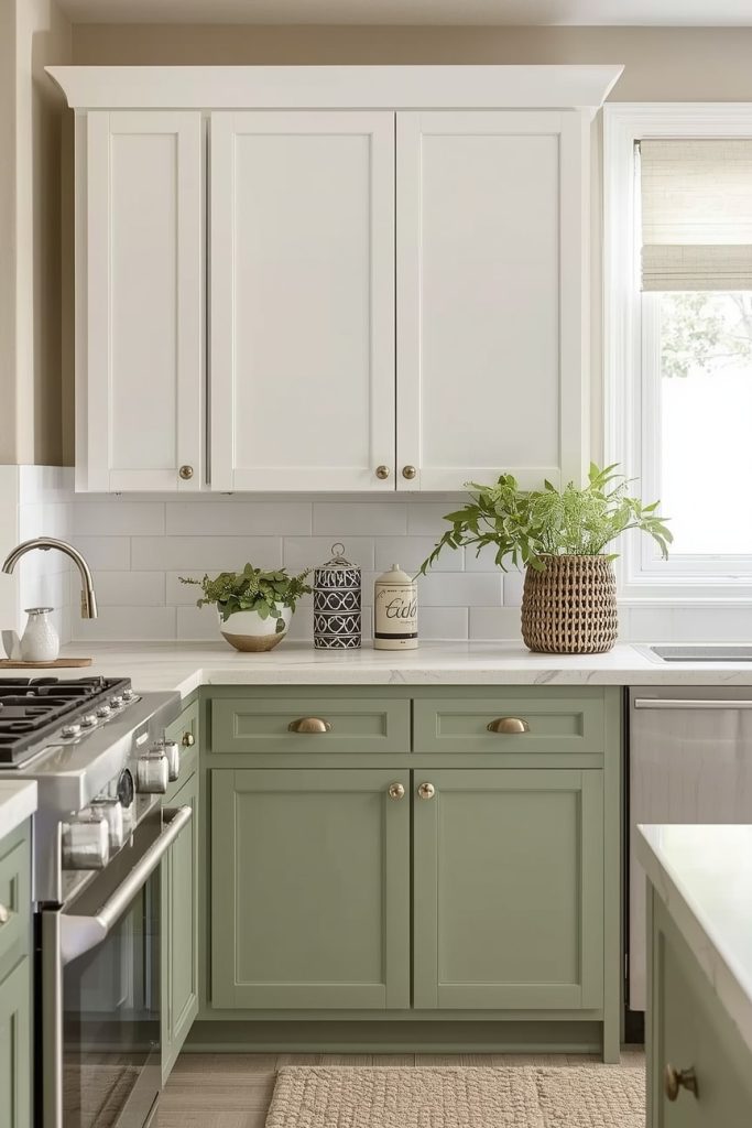 Sage Green and Off-White Kitchen Cabinets