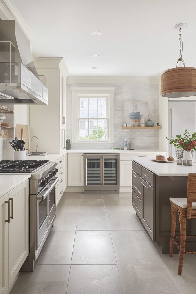 Scandinavian-Inspired Gray Tile Kitchen Floor