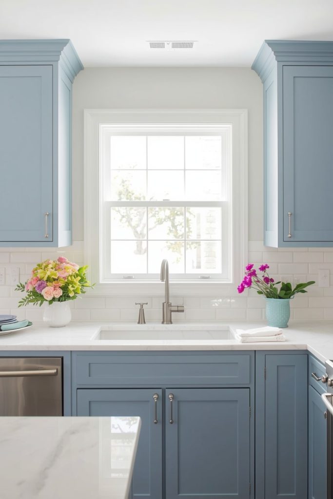 Soft Blue Kitchen Cabinets for Small Spaces-min