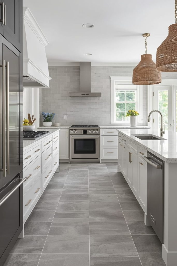 Stone-Look Gray Tile Kitchen Floor for Natural Texture