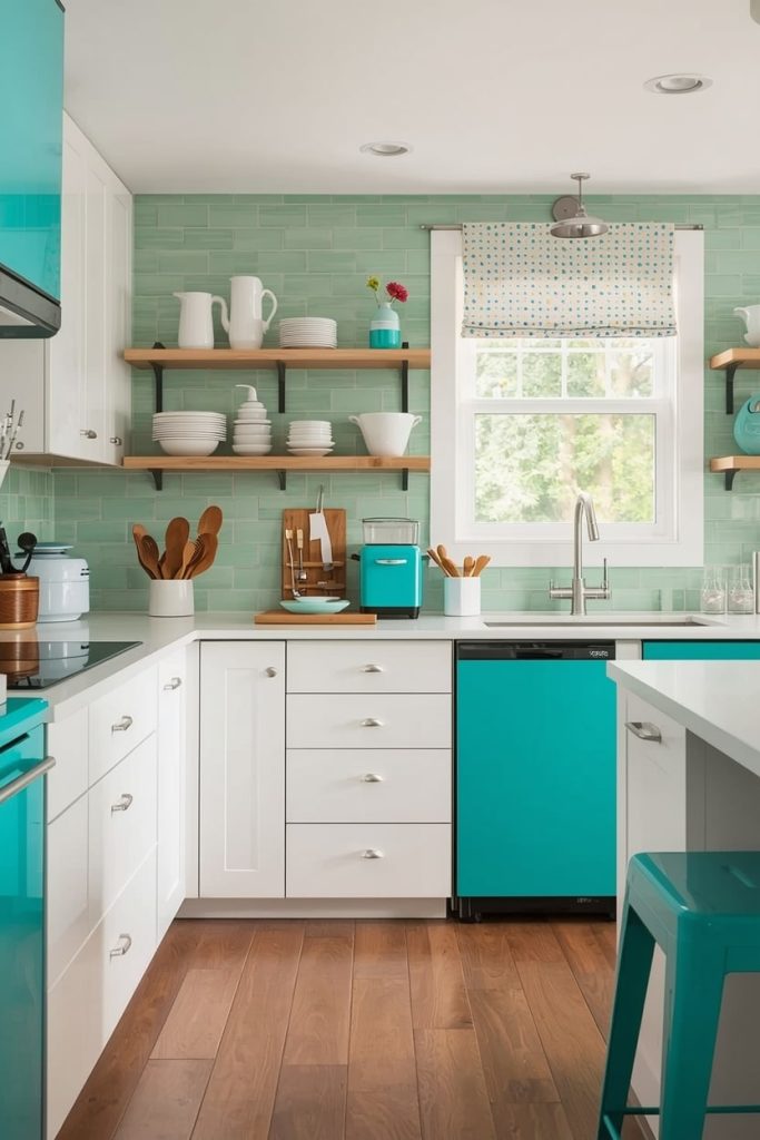 Turquoise 1960s Kitchen for Playful Energy