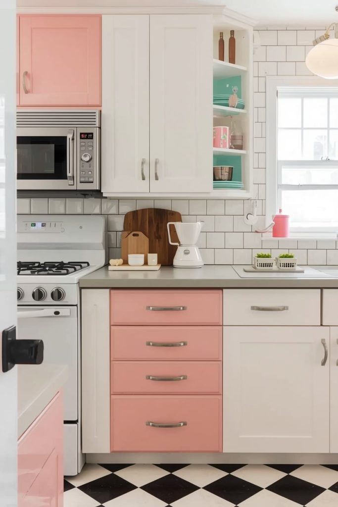 Vintage Pink and White Kitchen with Retro Charm