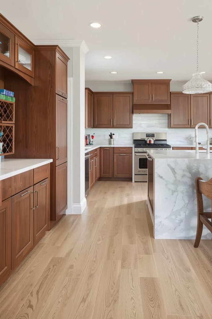 Vinyl Plank Flooring with Wood Cabinets for Practical Living